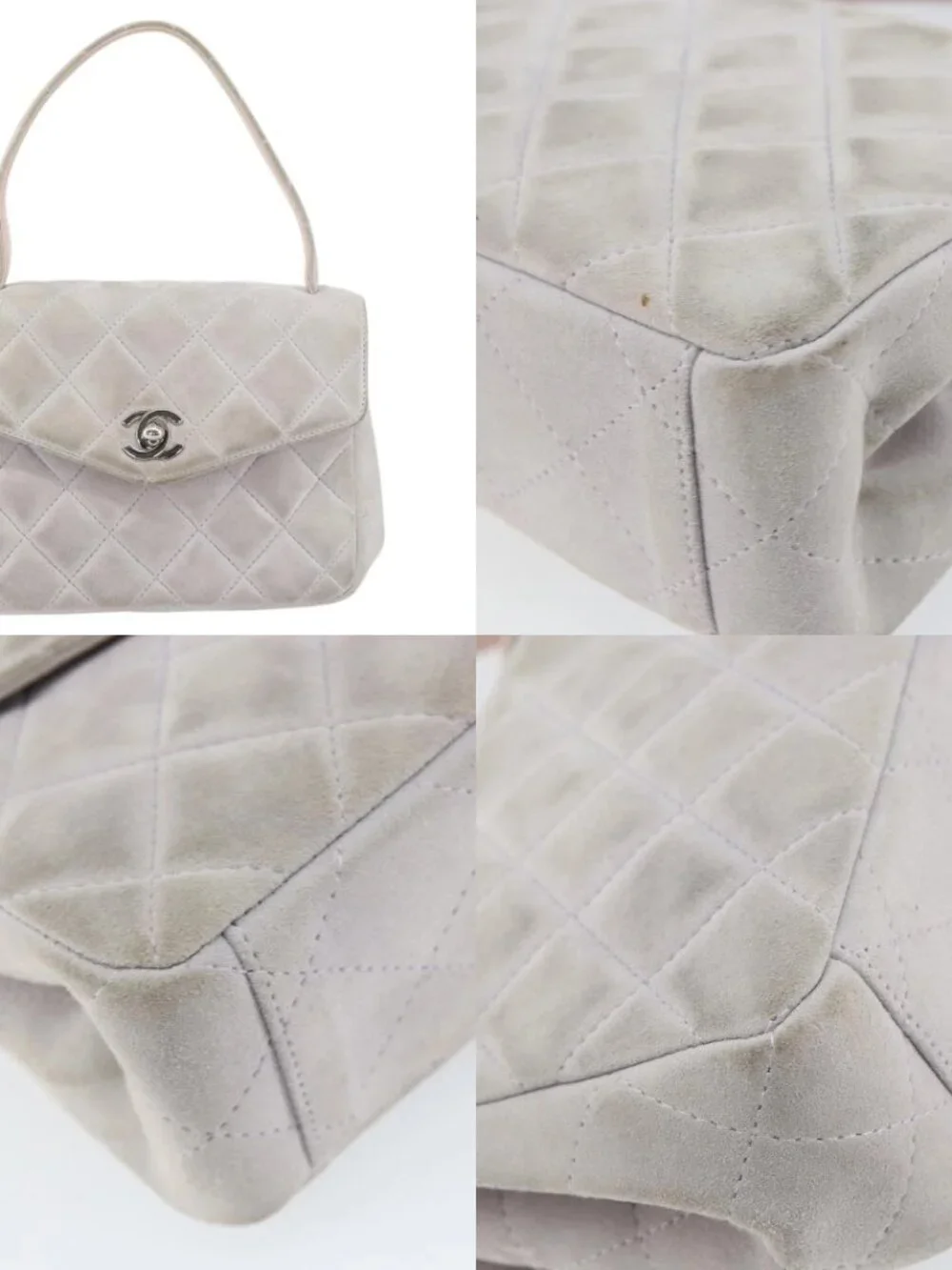 CHANEL Matelasse Hand Bag Suede Purple Silver CC Auth 158159